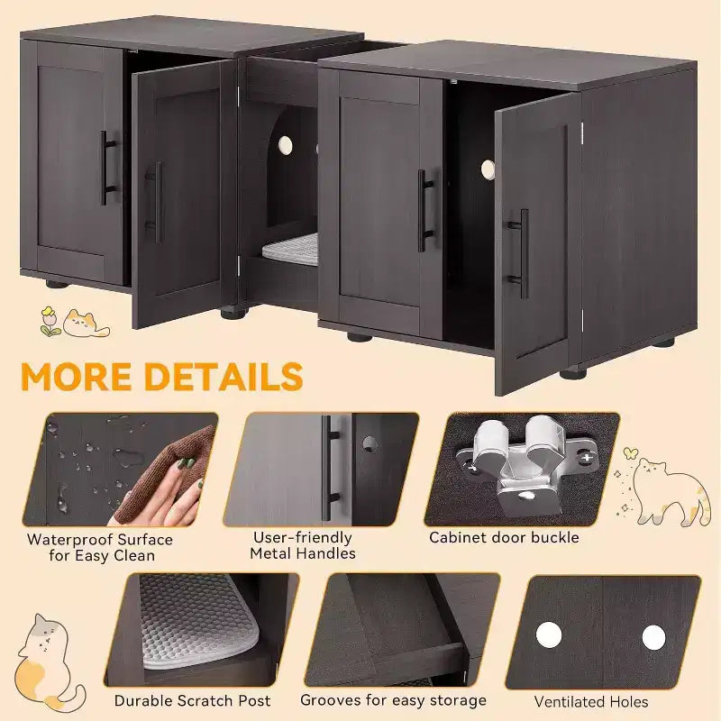 Meuble Cache Litière Acekool pour Chat, Grande Maison de Toilette Dissimulée avec Griffoir et Plateau de Rangement, 140 cm