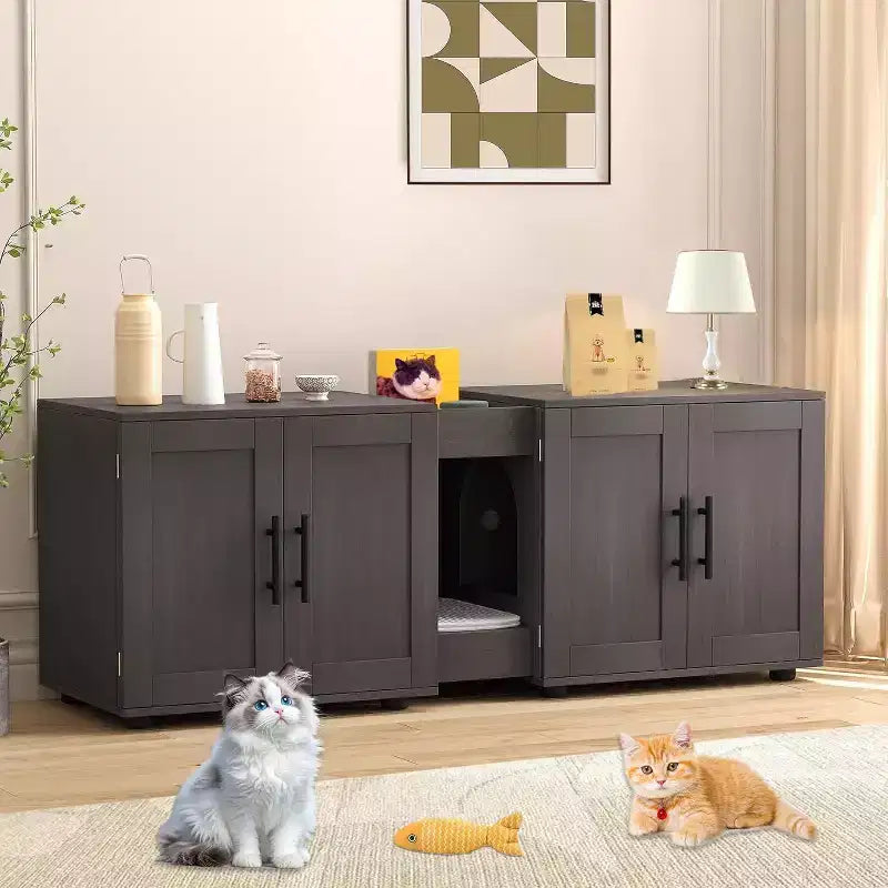 Meuble Cache Litière Acekool pour Chat, Grande Maison de Toilette Dissimulée avec Griffoir et Plateau de Rangement, 140 cm