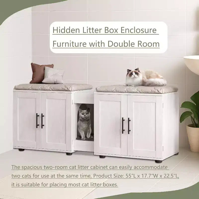 Meuble Cache Litière Acekool pour Chat, Grande Maison de Toilette Dissimulée avec Griffoir et Plateau de Rangement, 140 cm
