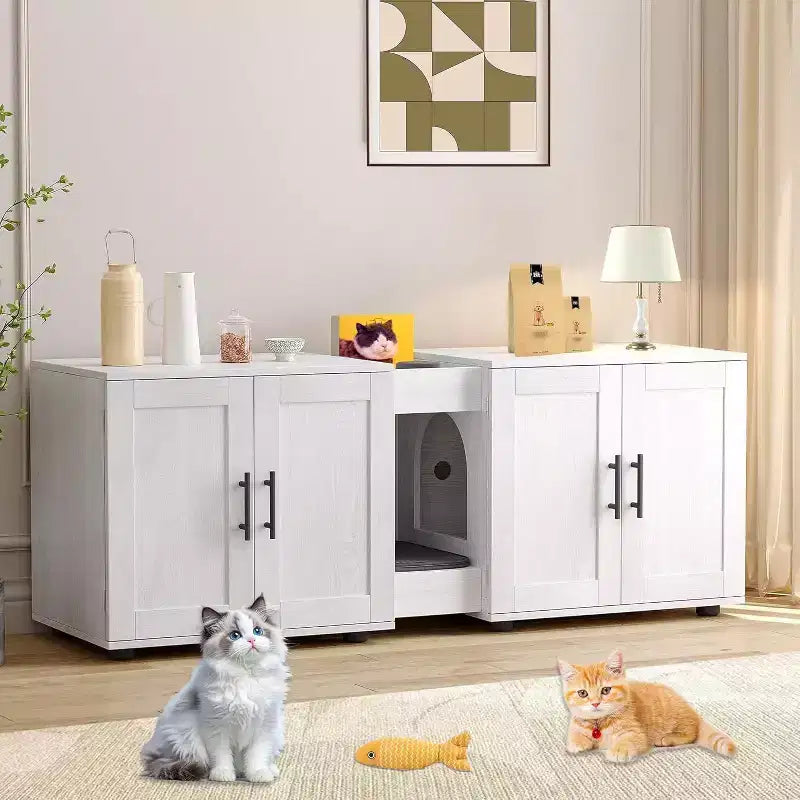 Meuble Cache Litière Acekool pour Chat, Grande Maison de Toilette Dissimulée avec Griffoir et Plateau de Rangement, 140 cm