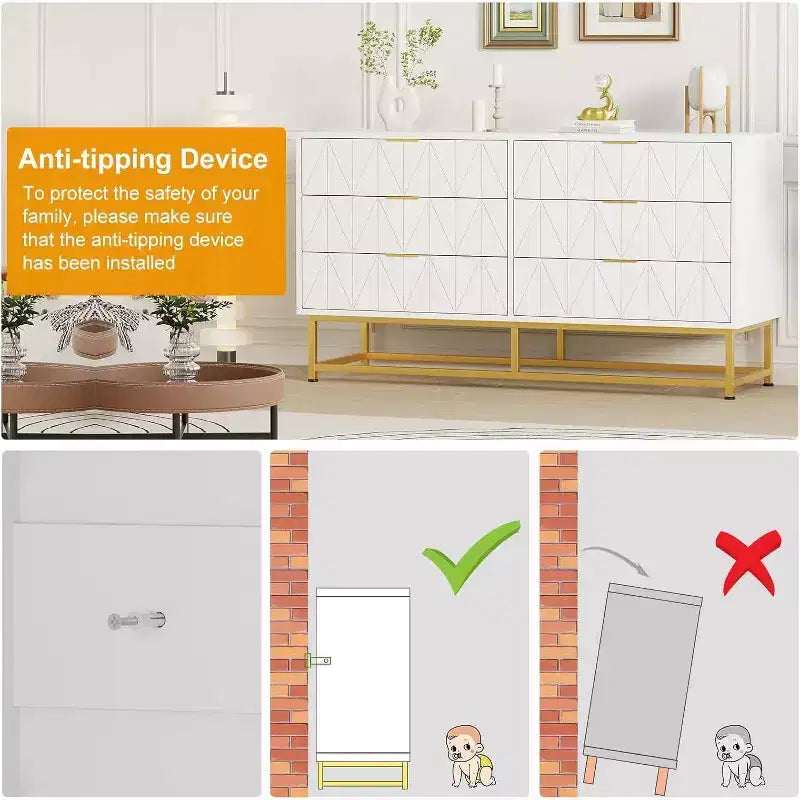 Commode 6 tiroirs Coolmee, tiroirs de commode modernes, organisateur de tiroirs avec pieds en métal, armoire de rangement pour chambre, salon, couloir, placard