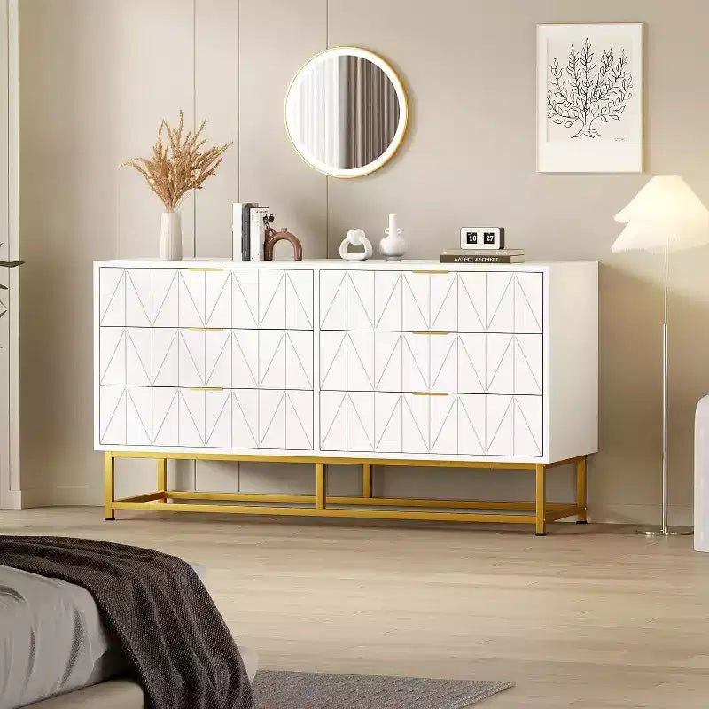 Commode 6 tiroirs Coolmee, tiroirs de commode modernes, organisateur de tiroirs avec pieds en métal, armoire de rangement pour chambre, salon, couloir, placard