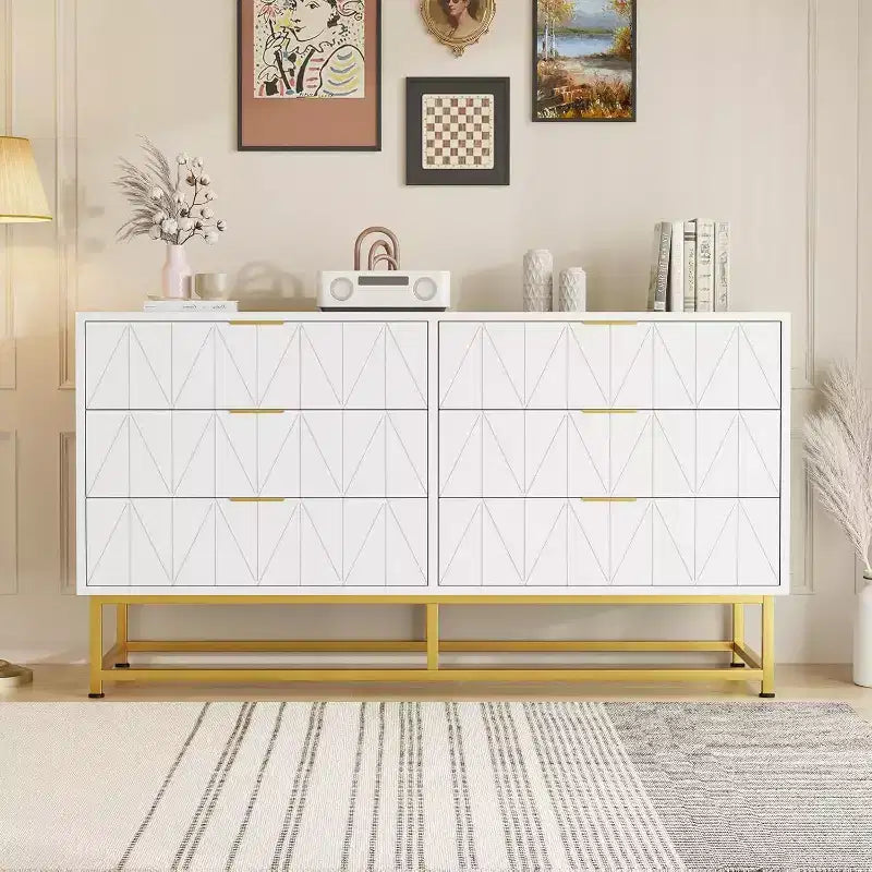 Commode 6 tiroirs Coolmee, tiroirs de commode modernes, organisateur de tiroirs avec pieds en métal, armoire de rangement pour chambre, salon, couloir, placard