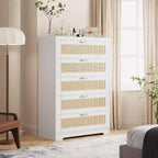 Commode 5 tiroirs en rotin 47 po - Grande commode de rangement pour chambre à coucher et salon