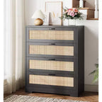 Commode 5 tiroirs en rotin 47 po - Grande commode de rangement pour chambre à coucher et salon