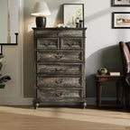Commode 7 tiroirs style ferme rustique - Rangement à bijoux pour chambre et salon