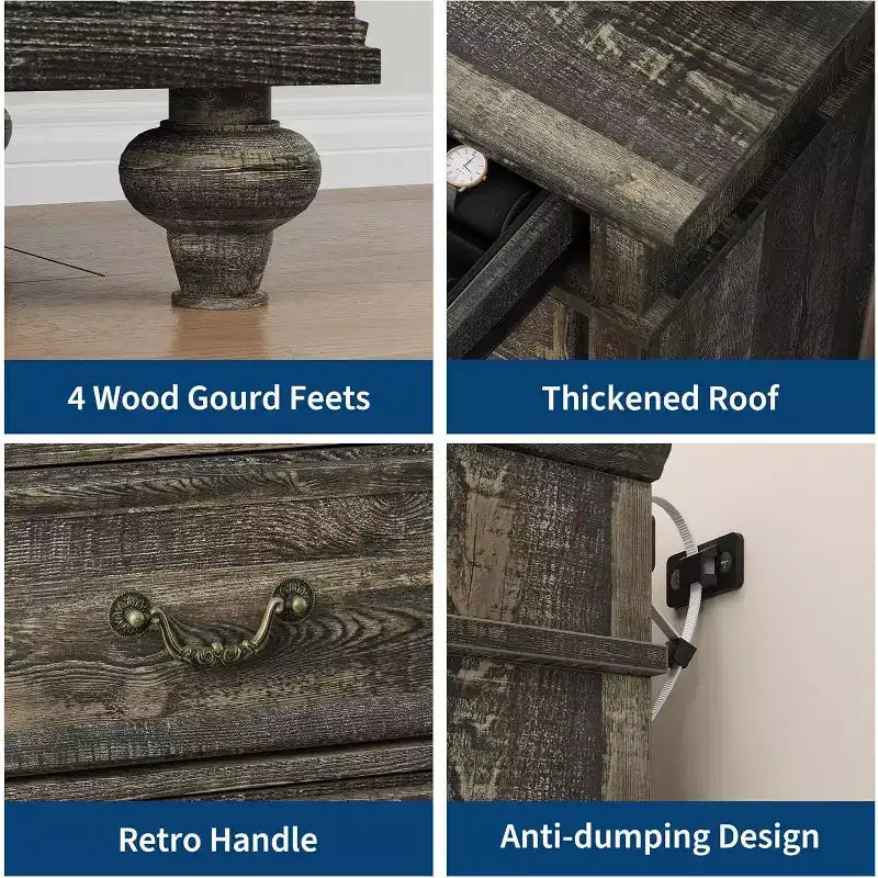 Commode 7 tiroirs style ferme rustique - Rangement à bijoux pour chambre et salon