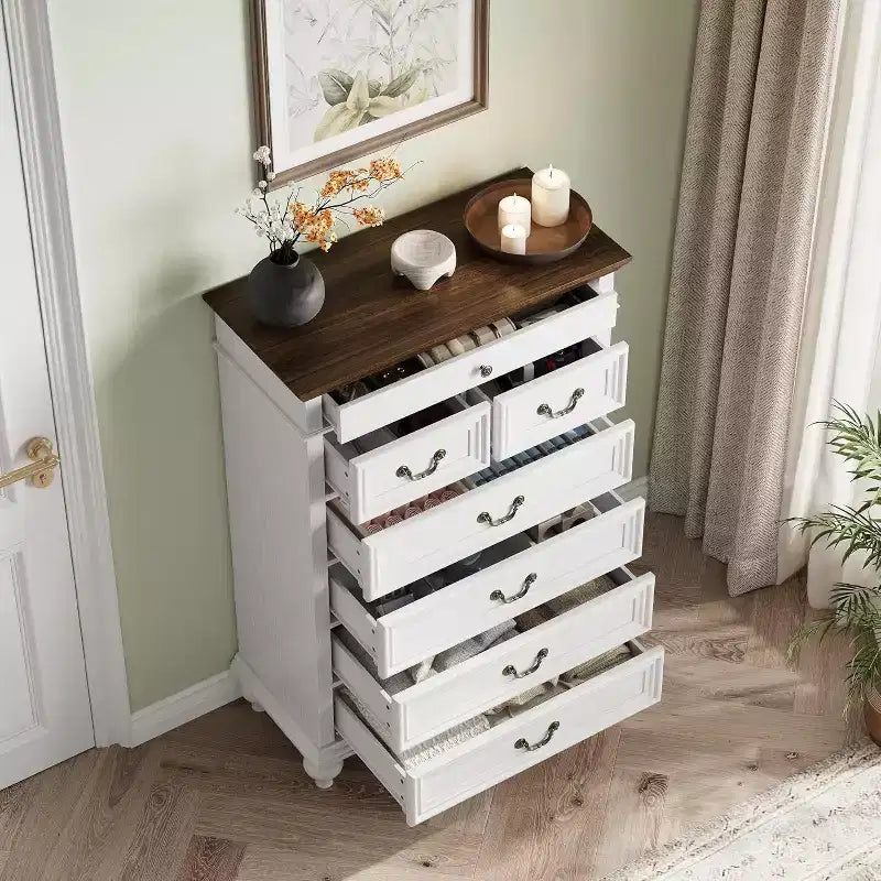 Commode 7 tiroirs style ferme rustique - Rangement à bijoux pour chambre et salon