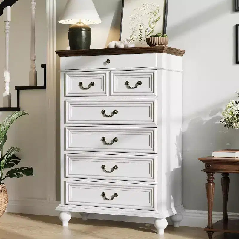 Commode 7 tiroirs style ferme rustique - Rangement à bijoux pour chambre et salon