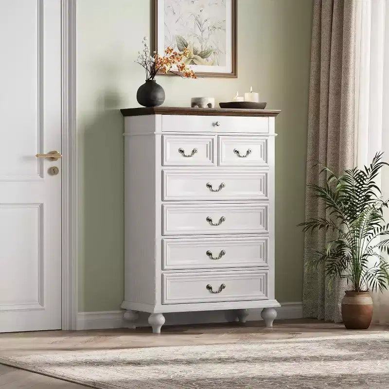 Commode 7 tiroirs style ferme rustique - Rangement à bijoux pour chambre et salon