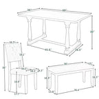 Ensemble de salle à manger 6 places avec banc, table rectangulaire et 4 chaises rembourrées pour la cuisine