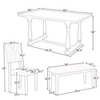 Ensemble de salle à manger 6 places avec banc, table rectangulaire et 4 chaises rembourrées pour la cuisine