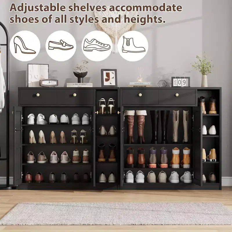 Meuble à Chaussures Acekool - Organiseur Moderne avec Portes, Étagères Réglables pour Entrée, Peut Contenir 18 à 24 Paires, Naturel