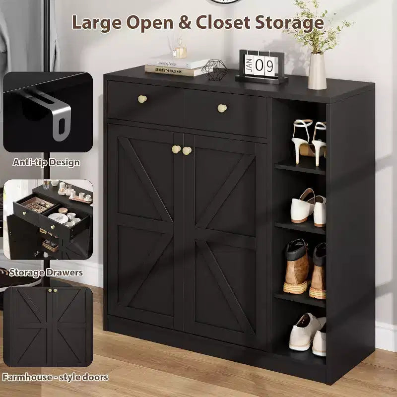 Meuble à Chaussures Acekool - Organiseur Moderne avec Portes, Étagères Réglables pour Entrée, Peut Contenir 18 à 24 Paires, Naturel