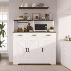 59 Farmhouse Sideboard Buffet Cabinet with Barn Doors, 3 Drawers & Shelves, Microwave Stand, Modern Storage for Kitchen or Dining Room