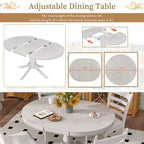 Ensemble Table à Manger Ronde Extensible pour 4, Style Ferme, avec 4 Chaises Rembourrées