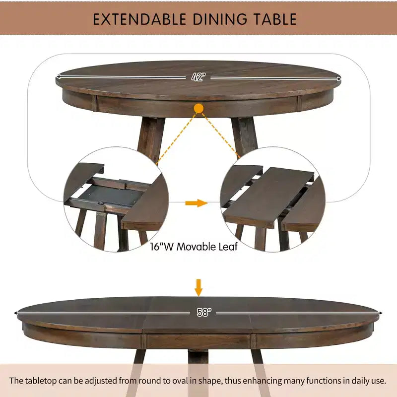 Ensemble de salle à manger extensible 5 pièces pour 4 personnes, table ronde avec rallonge et 4 chaises rembourrées