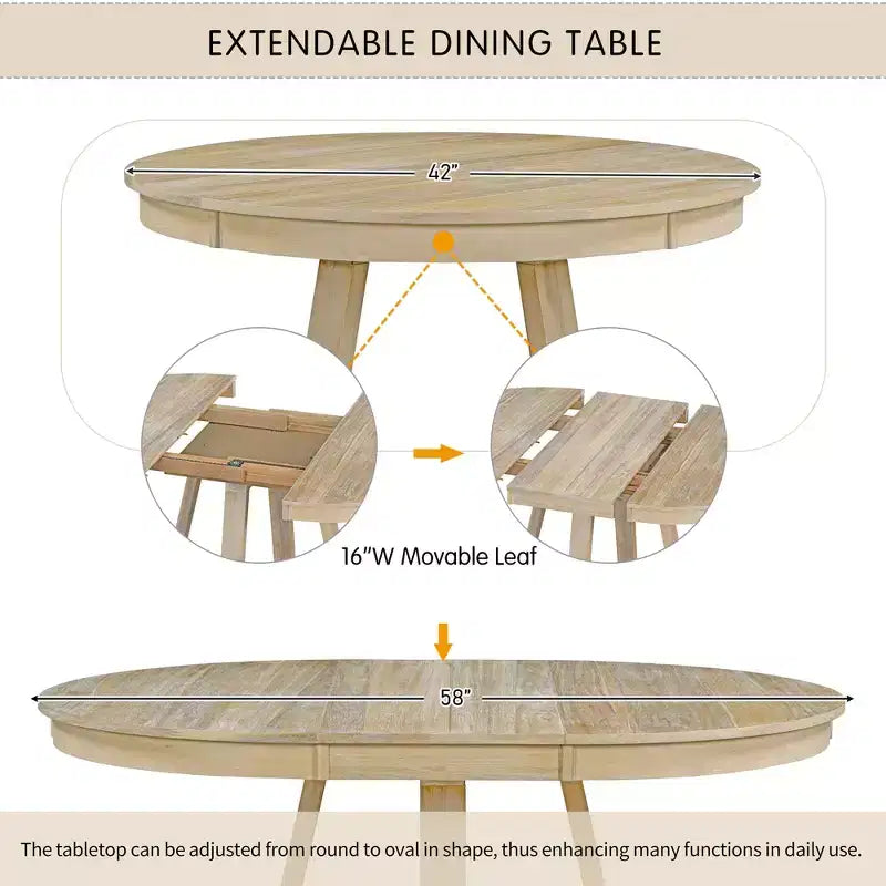 Ensemble de salle à manger extensible 5 pièces pour 4 personnes, table ronde avec rallonge et 4 chaises rembourrées