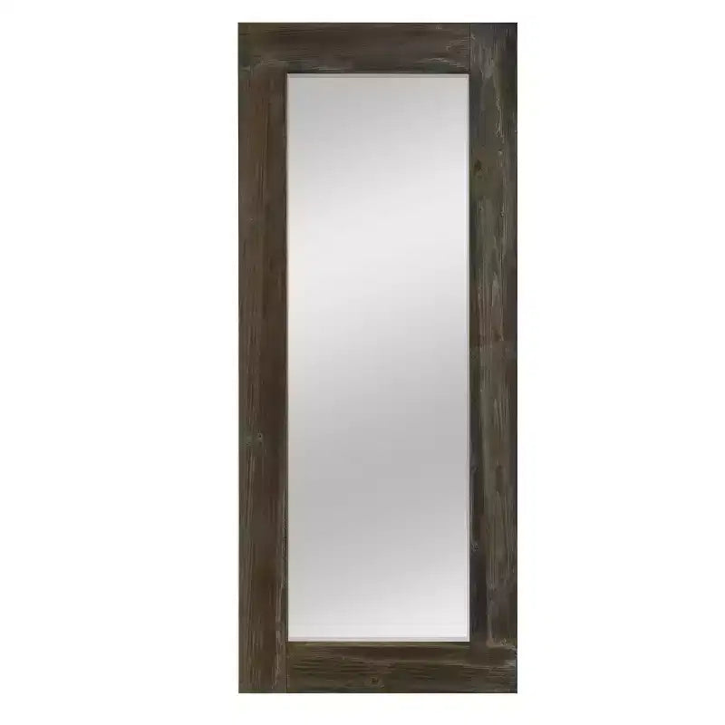 Miroir pleine longueur rectangulaire marron à bords larges en bois massif de 58x24 pouces, à angle droit et creux (sans support)