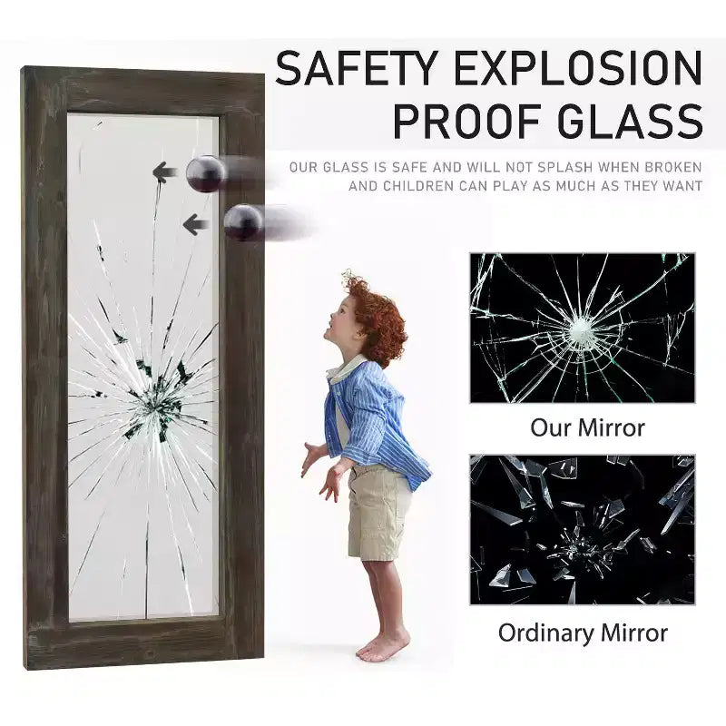 Miroir pleine longueur rectangulaire marron à bords larges en bois massif de 58x24 pouces, à angle droit et creux (sans support)