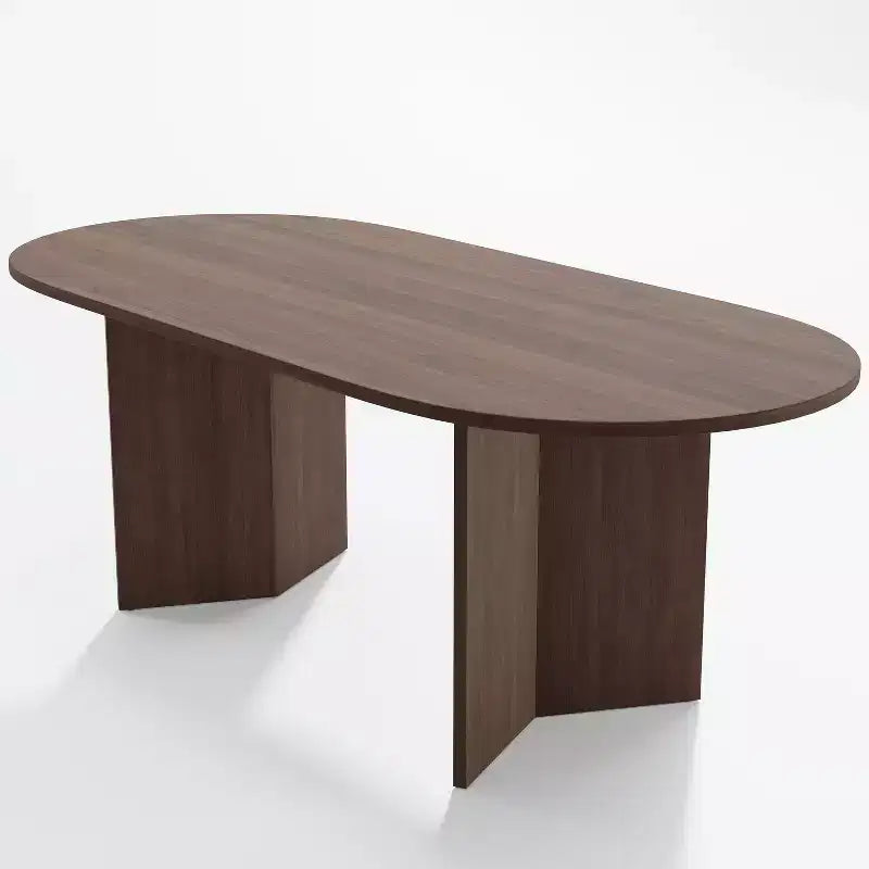 PexFix 67 x 33.5 Table de salle à manger de style ferme en bois massif avec pieds en V et plateau ovale en bois pour salles à manger modernes et réunions de famille Noyer