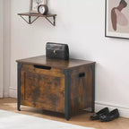 TROPOW Coffre avec couvercle, Coffre de rangement en bois, Banc de rangement avec charnières de sécurité, Cadre en métal, Banc à chaussures, Rangement, Marron