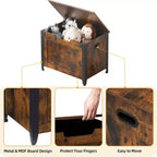 TROPOW Coffre avec couvercle, Coffre de rangement en bois, Banc de rangement avec charnières de sécurité, Cadre en métal, Banc à chaussures, Rangement, Marron