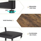 Ensemble table et chaises de bar rétro pour 2 avec casier à vin et porte-verres, ensemble table de bar hauteur comptoir avec étagère de rangement ouverte, table de salle à manger de cuisine