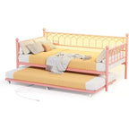 Lit de repos double avec lit gigogne, avec station de recharge et lumières LED, cadre de lit de jour en métal avec lit gigogne coulissant pour salon, chambre à coucher, chambre d'amis, appartement