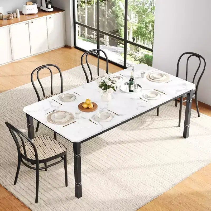 Grande table à manger industrielle de 198 cm pour 6 personnes avec pieds en métal robustes et coins chanfreinés pour salle à manger, cuisine et salon