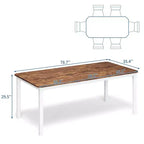Grande table à manger industrielle de 198 cm pour 6 personnes avec pieds en métal robustes et coins chanfreinés pour salle à manger, cuisine et salon