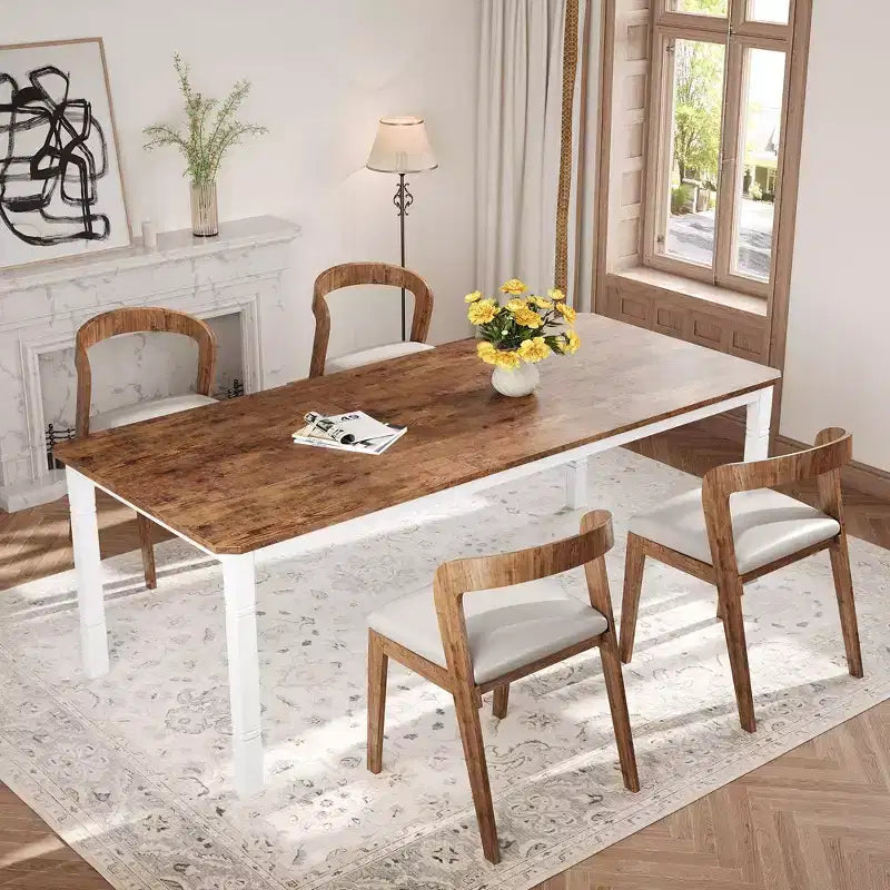 Grande table à manger industrielle de 198 cm pour 6 personnes avec pieds en métal robustes et coins chanfreinés pour salle à manger, cuisine et salon