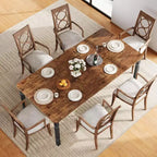 Grande table à manger industrielle de 198 cm pour 6 personnes avec pieds en métal robustes et coins chanfreinés pour salle à manger, cuisine et salon