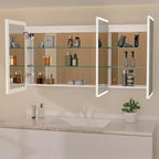 Armoire à pharmacie miroir à LED, montage en saillie ou encastré, éclairage à intensité variable 3 couleurs, anti-buée, USB et prise de courant