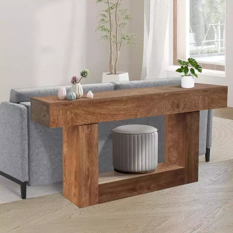 Console de ferme de 63 pouces pour entrée, table de canapé étroite en bois derrière le canapé avec rangement, meuble de couloir rustique pour hall d'entrée