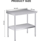 Table de préparation Acekool 36 x 24 en acier inoxydable avec crédence, étagère inférieure réglable et 4 roulettes, table de travail de qualité commerciale