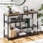 Console industrielle à 4 niveaux avec étagères en verre, table de canapé étroite de 100 cm pour entrée, salon, chambre, table d'appoint de couloir à cadre métallique