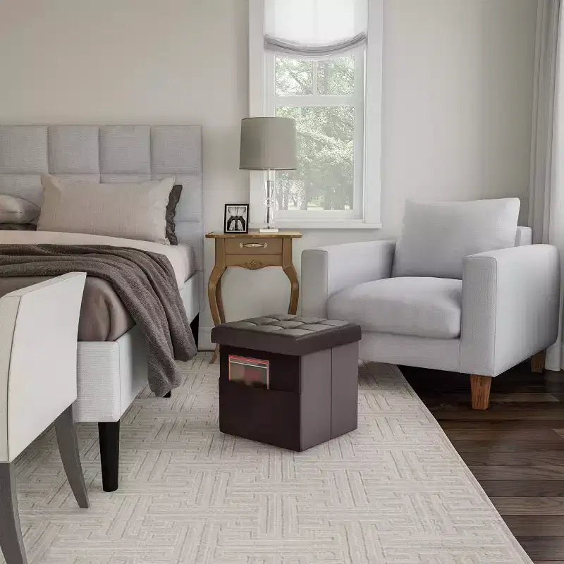Pouff pliant en similicuir Lavish Home, Marron