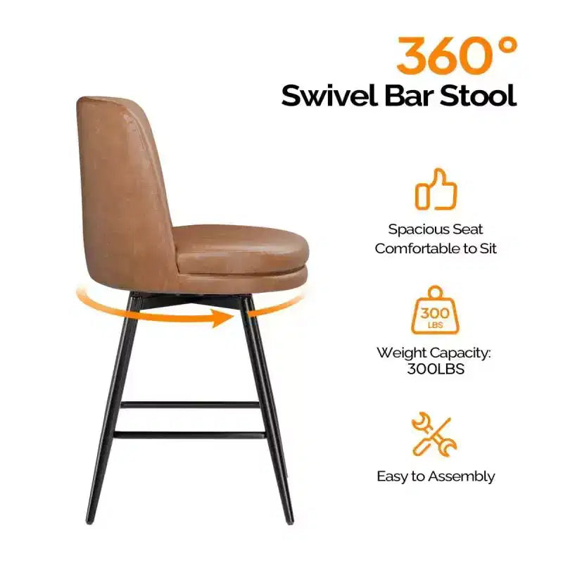 Tabouret de bar contemporain en cuir PU, pivotant, en cuir PU et de qualité durable