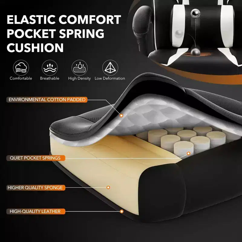 Chaise de bureau grande taille, Chaise de jeu en cuir à dossier haut avec repose-pieds, Chaise d'ordinateur ergonomique avec support lombaire et appui-tête, Base pivotante à 360°