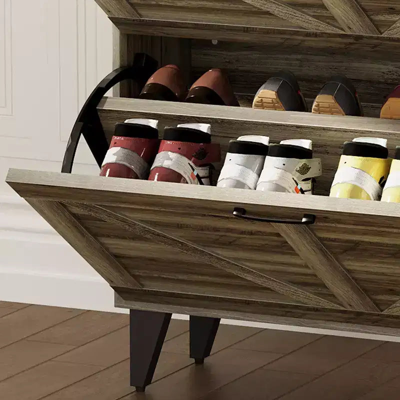 Meuble à chaussures avec 2 tiroirs basculants pour entrée, organisateur de meuble à chaussures autoportant avec rangement ouvert, meuble d'angle à chaussures autoportant