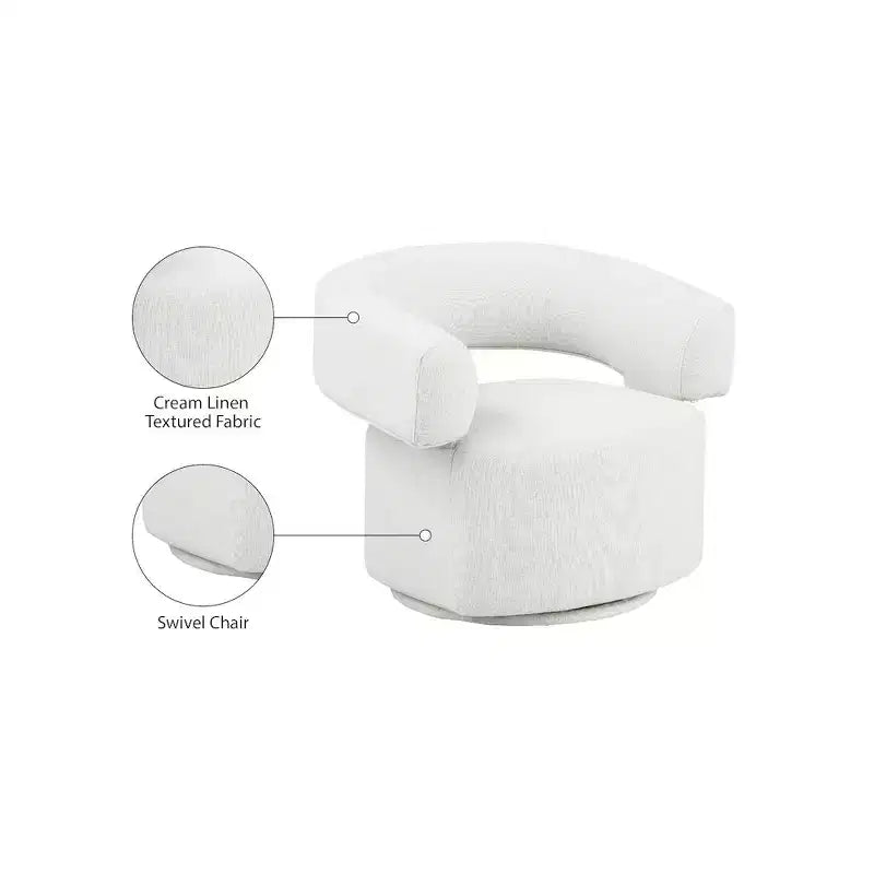 Fauteuil d'appoint pivotant en tissu texturé lin crème Niya de Meridian Furniture