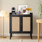 MAYEERTY 59x15x31 Pouces Buffet/Bar à Liqueur Noir en Rotin Pour Salle à Manger ou Couloir
