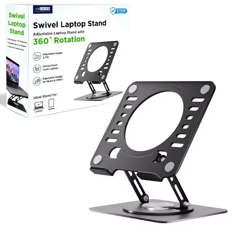Support d'ordinateur portable pivotant Uncaged Ergonomics, rehausseur d'ordinateur portable réglable pour bureau permettant de surélever, d'incliner, de faire pivoter et de refroidir les ordinateurs portables Support d'ordinateur portable ergonomique