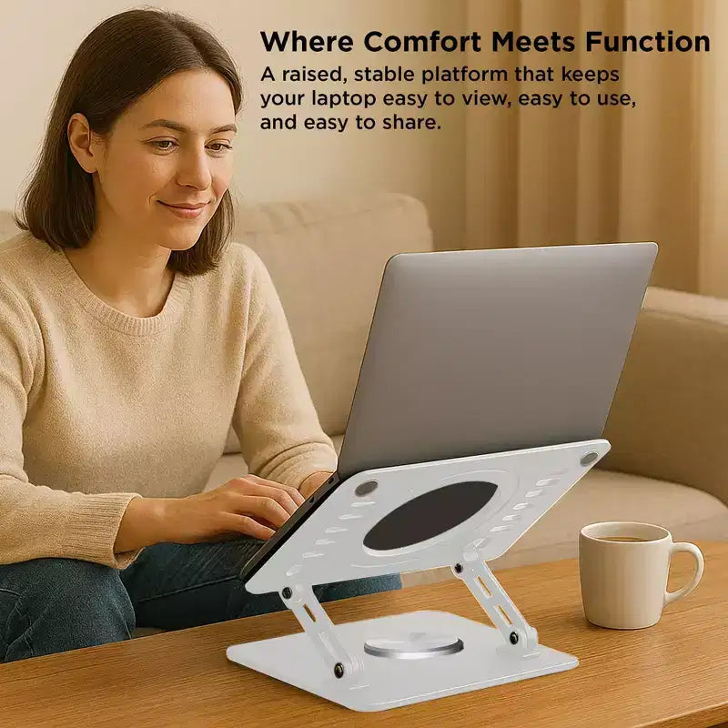 Support d'ordinateur portable pivotant Uncaged Ergonomics, rehausseur d'ordinateur portable réglable pour bureau permettant de surélever, d'incliner, de faire pivoter et de refroidir les ordinateurs portables Support d'ordinateur portable ergonomique