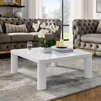 Table basse carrée moderne avec coins arrondis, Table basse en MDF crème, Table basse de salon facile à assembler, Table de canapé robuste pour la maison