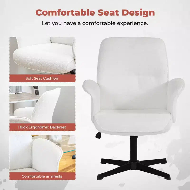 Chaise de Bureau Ergonomique Homy Casa avec Accoudoirs Rembourrés et Hauteur Réglable pour Petit Bureau à Domicile et Coiffeuse