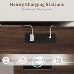 Garvee Fluted Home Office Desk Storage, Bureau de direction moderne 54 pouces avec station de charge, Bureau d'ordinateur en bois avec tiroirs classeurs pour l'étude