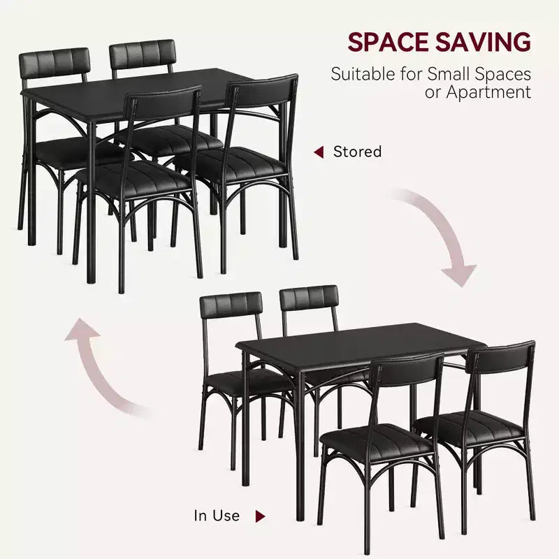 Table et chaises de cuisine, ensemble de table de salle à manger pour 4 avec chaises rembourrées, ensemble de table de cuisine en métal et bois, table à manger rectangulaire