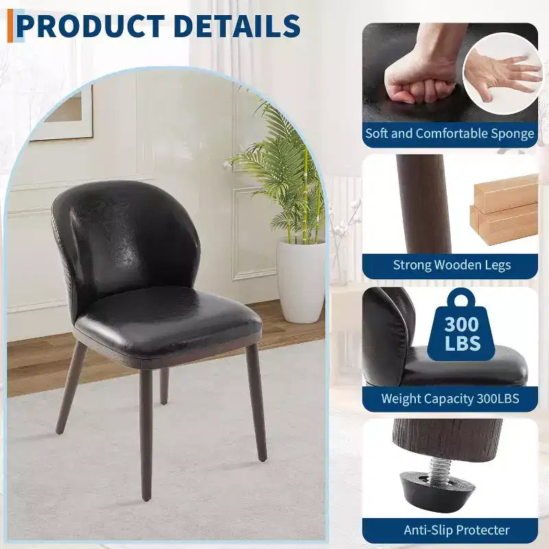Acekool Chaises de salle à manger (lot de 2) avec pieds en bois, dossier ergonomique et capacité de 120 kg pour cuisine et salle à manger